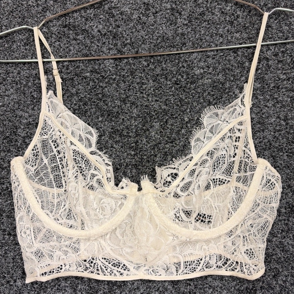 Kiki De Montparnasse Bralette Womens 34 Ivory Lace Silk Underwire Lingerie Top